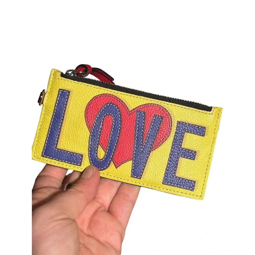 Rare Brighton Tom Clancy Card Case Wallet Yellow Pop Art Love Heart Leather Slim